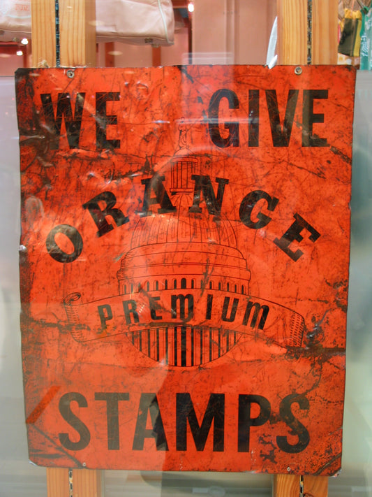 U.S.A. Vintage Large Orange Premium Stamps Sign 美國古董郵票金屬牌