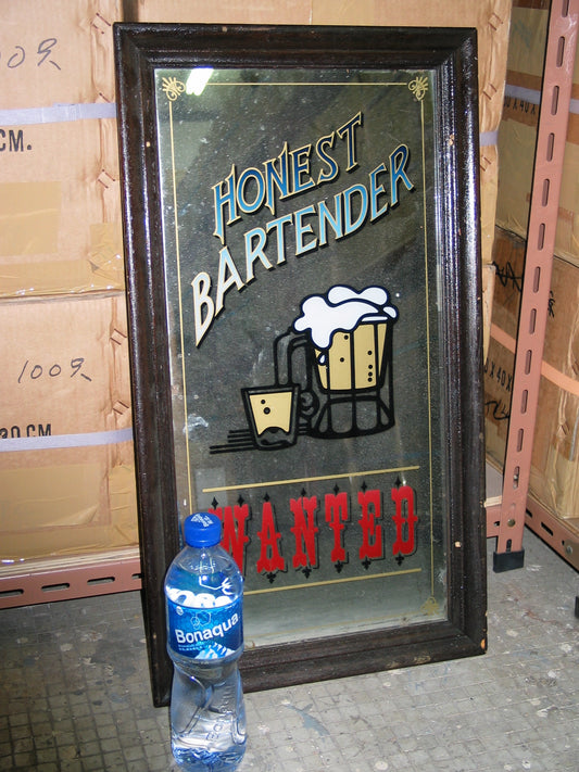 U.S.A. Vintage Honest Bartender Wanted Bar Mirrored Wood Frame Sign